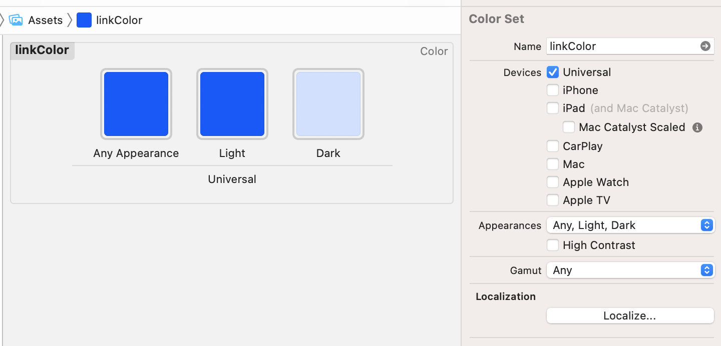Screenshot of the "Dark Appearance" variant in Xcode
