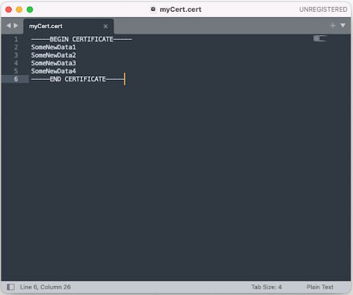Example myCert.cert file